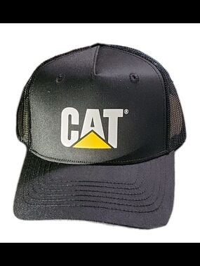 Caterpillar Cat Equipment Twill / Mesh Hat Cap - Black / Black Mesh